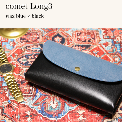 MINCHO-EN-2026-07-30|7674101334171|46753748713627|comet Long3|wax blue|black 本革財布・革小物 しぜんのしるし
