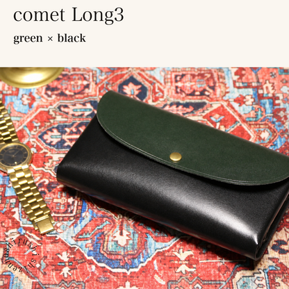 MINCHO-EN-2026-07-30|7674101334171|48377284362395|comet Long3|green|black 本革財布・革小物 しぜんのしるし