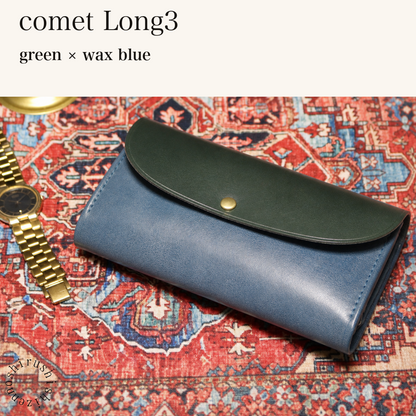 MINCHO-EN-2026-07-30|7674101334171|48377284493467|comet Long3|green|wax blue 本革財布・革小物 しぜんのしるし
