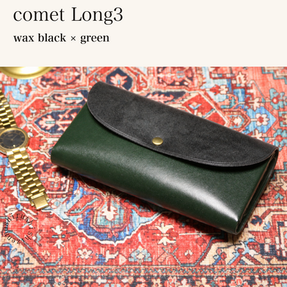 MINCHO-EN-2026-07-30|7674101334171|48377284657307|comet Long3|wax black|green 本革財布・革小物 しぜんのしるし