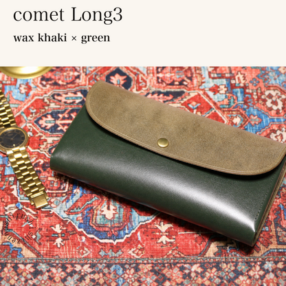 MINCHO-EN-2026-07-30|7674101334171|48377284755611|comet Long3|wax khaki|green 本革財布・革小物 しぜんのしるし