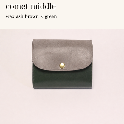 MINCHO-EN-2026-07-30|8438069461147|48377287966875|comet middle|wax ash brown|green 本革財布・革小物 しぜんのしるし