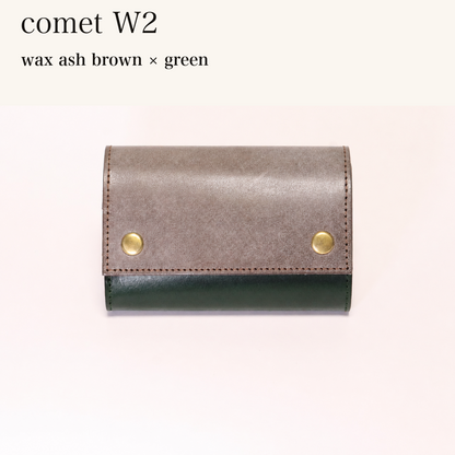 MINCHO-EN-2026-07-30|7826826592411|48377292062875|comet W2|wax ash brown|green 本革財布・革小物 しぜんのしるし